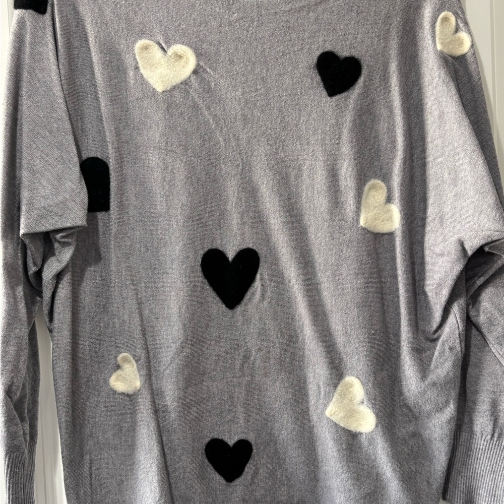 Gray Sweater with Heart Accents